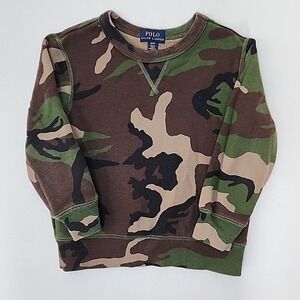 Polo Ralph Lauren Sweater Kids Size 3T Green Brown Camo Sweatshirt Fleece